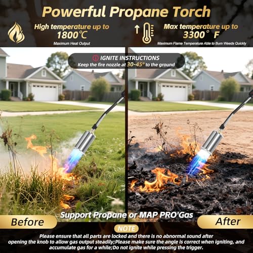RUBDARK Propane Torch Weed Burner, High Output Weed Torch Flamethrower, 37" Heavy Duty Detachable Blow Torch for Garden,Wood,Stumps,Melting Ice,Snow Removal,Roofing,Camping,Outdoor (Tank Not Included)