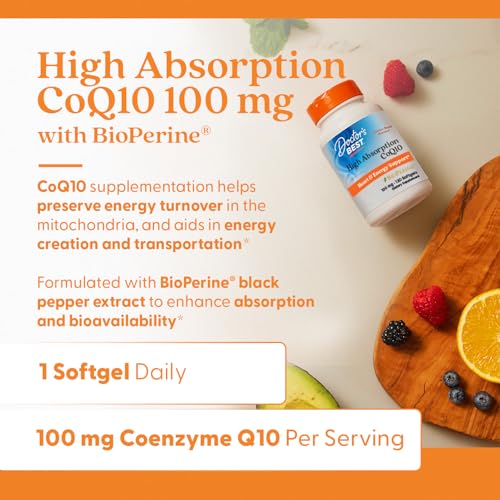 DOCTOR’S BEST HIGH ABSORPTION COQ10 WITH BIOPERINE, GLUTEN FREE, NATURALLY FERMENTED, HEART HEALTH, ENERGY PRODUCTION, 100 MG, 120 COUNT