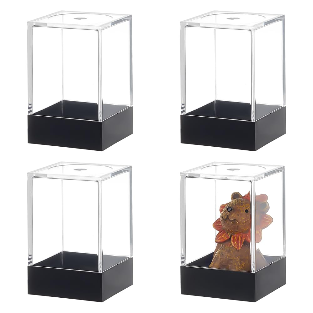 Photo 1 of FINGERINSPIRE 4 Pcs Small Rectangle Plastic Collectibles Case 1.5x1.5x2.7inch Black Base Clear Lid Storage Box Mini Dustproof Protection Display Box for Action Figures Miniature Doll Models Crystals
