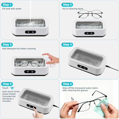 Limpiador Ultrasónico, Máquina de Limpieza Ultrasonidos 650 ml 45 kHz con 5 Modos de Tiempo y Pantalla Digital, Ultrasonic Cleaner para Gafas, Joyas y Relojes