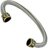 Rosemarie & Jubalee Women's Chic Stainless Steel Twisted Cable Wire Stackable Designer Cuff With Two Tone Celtic Ends Bangle Bracelet, 6.5"
