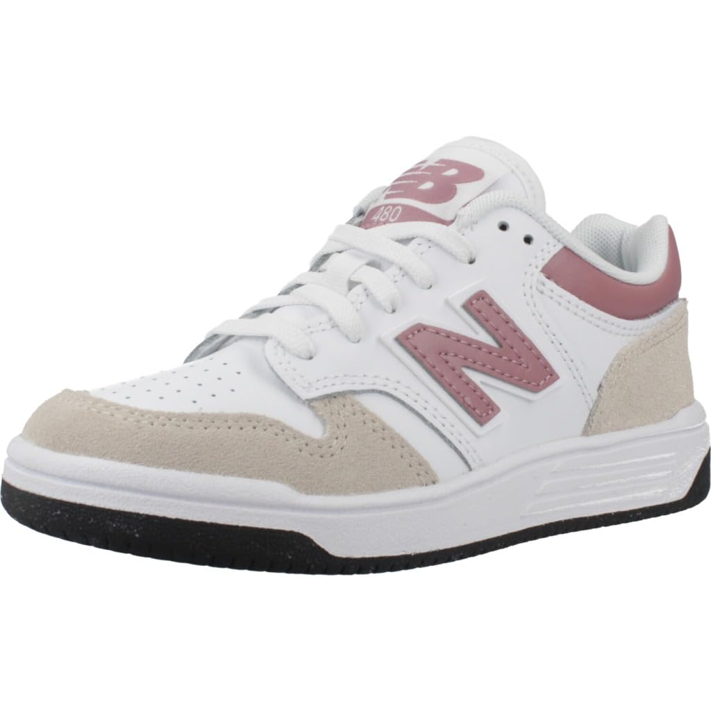 New Balance Kid's 480 V1 Lace-Up Sneaker, Nb 103 White/Rosewood, 1 Little Kid Image