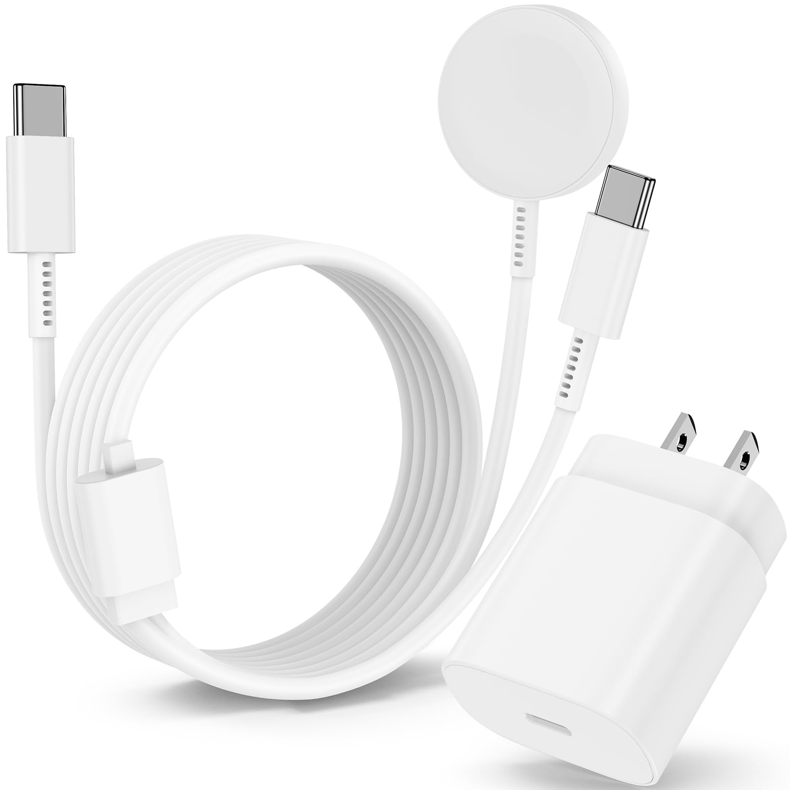25W Charger USB C for Samsung Watch Charger,2 in1 USB C Magnetic Fast Charging Cable 3FT for Galaxy Watch 8/8 Classic/7/Ultra/6/6 Classic/5 Pro/5/4/3/Active2/FE & Galaxy S25/S24/S23/S22/21/20-White