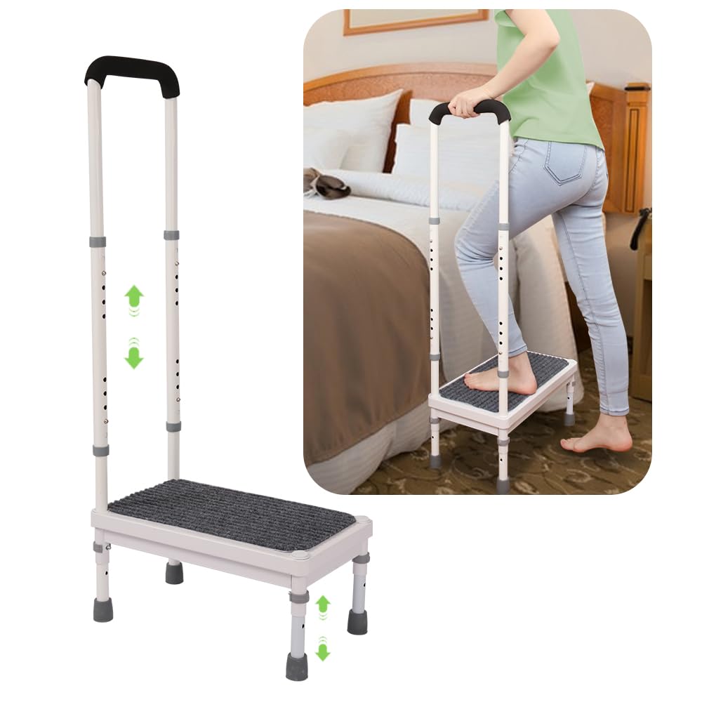 Photo 1 of Medical Step Stool with Handle for Elderly Bed Steps for High Beds Adults Bedside Steps with Rail Safety Handicap Bed Stairs Seniors Adjustable Platform Heavy Duty Stepping Stool