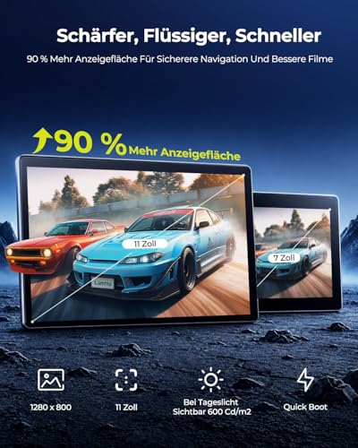 LAMTTO 11 Zoll Wireless CarPlay Display mit YouTube TikTok Video-Apps,Tragbares Autoradio für Apple CarPlay&Android Auto mit Rückfahrkamera/Navigation/In-Cell Touchscreen/Sprachassistent/OTA/Bluetooth