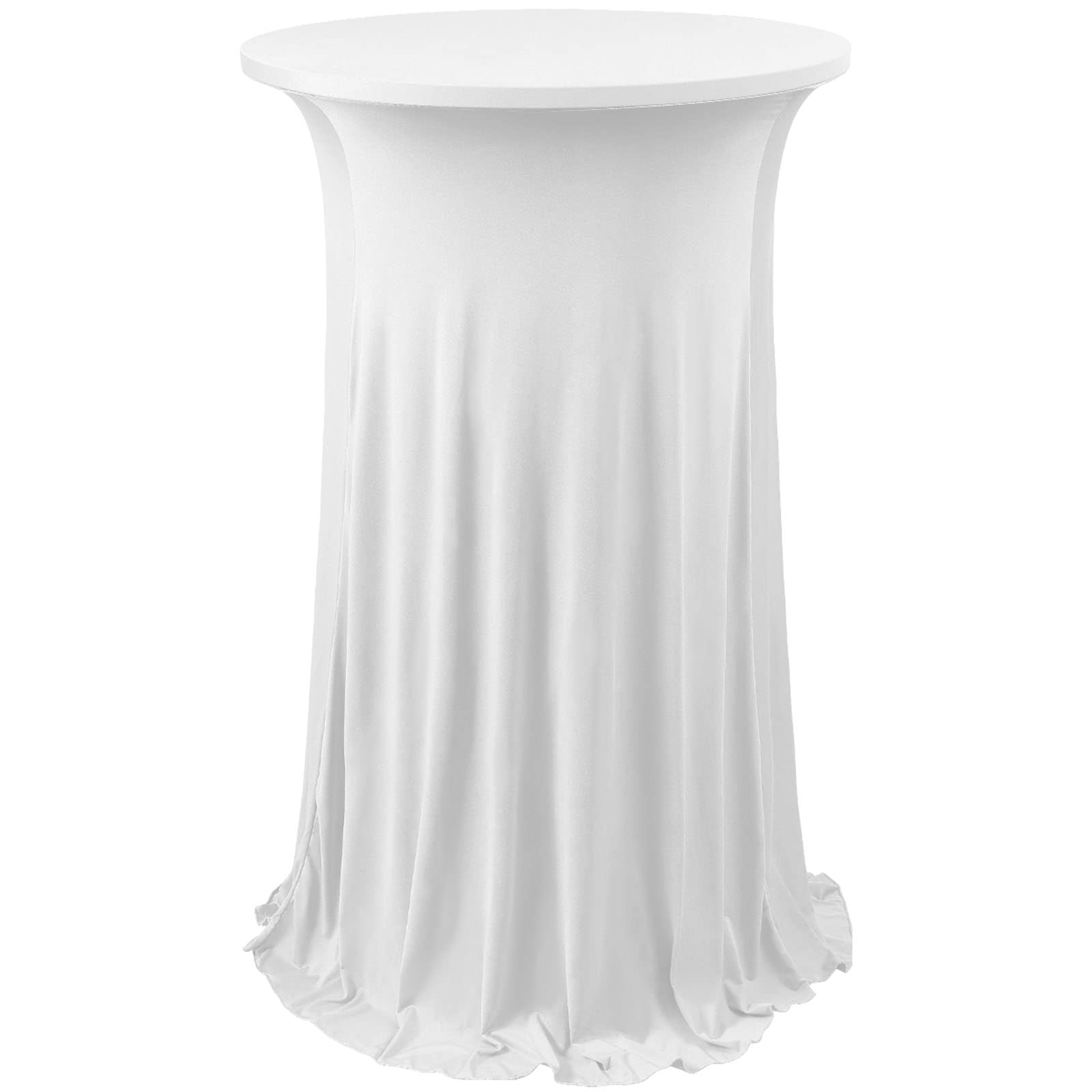 Photo 1 of ANMINY Highboy Spandex Cocktail Table Covers with Ruffle Skirt Stretch Fitted Cocktail Tablecloth Linens for 24" D x 43" H Round Tables Washable Decorative High Top Table Covers - White