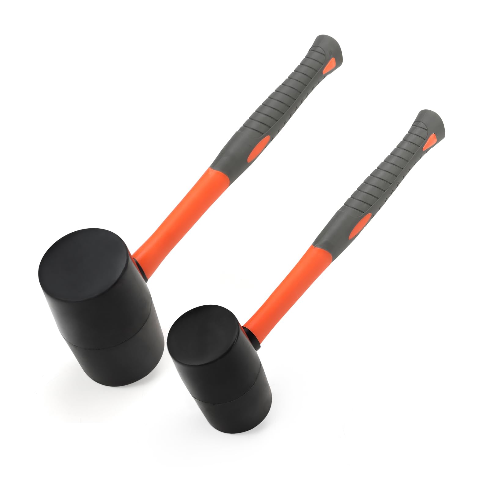 KEILEOHO Set of 2 Rubber Mallets - 16oz and 32oz Black With Fiberglass Handle for DIY, Paving, Carpenter