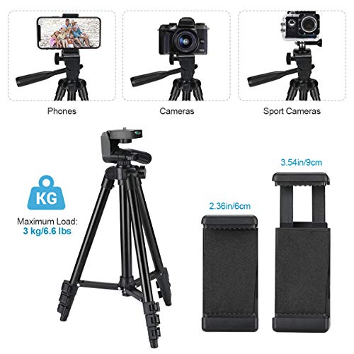 Phone Tripod, 40” Extendable Max Load 6.6Lbs Lightweight Aluminum Travel Video Tripod Stand with Cell Phone Mount Holder & 1/4\