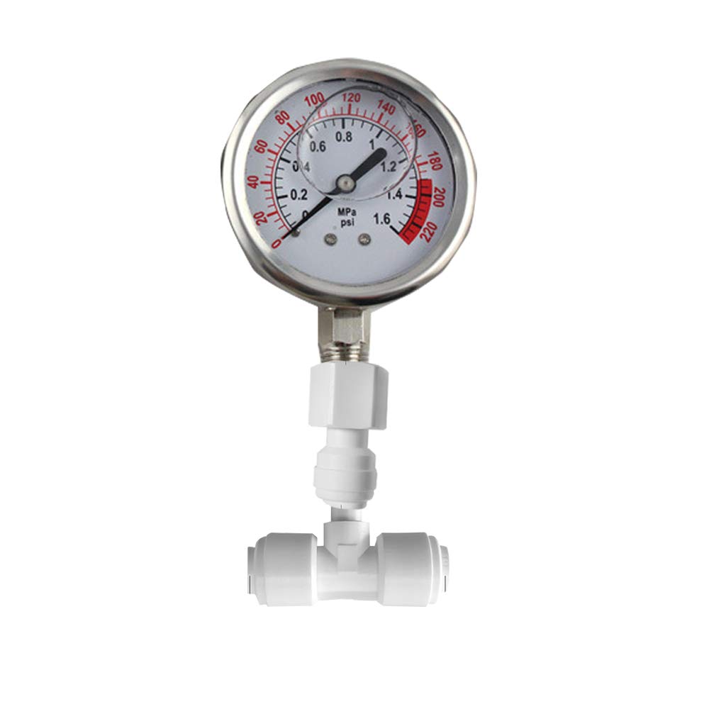 PureSec 2020 Water Pressure Gauge Stainless Steel Glycerin Filled 0-1.6Mpa or 0-220 PSI Quick Connect Water Test Meter (0-1.6kg(MPa)/0-220psi)