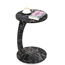 C-Shaped Round End Table with Rolling Wheels