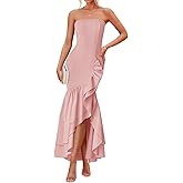 ZESICA Women's 2025 Summer Strapless Bodycon Maxi Dress Ribbed Sexy High Split Mermaid Prom Party Dresses