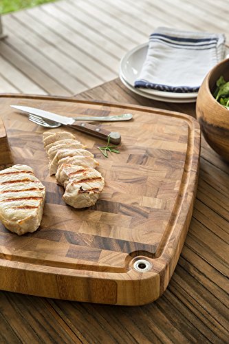 Ironwood Gourmet Acacia Wood Cutting Board With Juice Channel, Carolina Thick Square Chopping Board, 18