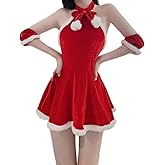 SNOMYRS Women Christmas Dress Mrs Claus Costume Skrit Sleeveless Red Velvet Sexy Santa Dress Lingerie A-line Mini Dresses