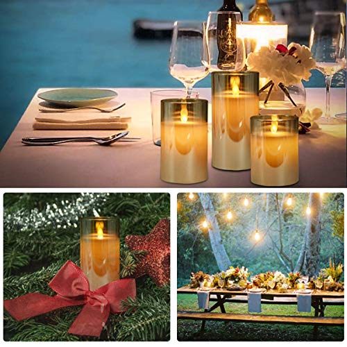 [2020 Upgrade]Glass Flameless LED Candles Flickering Gift, Brown Flame