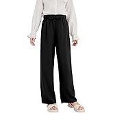 Hvididan Girls Wide Leg Palazzo Pant Loose Straight Cute Bow Waist Spring Summer Lightweight Dress Pant for Kids 5-14Y