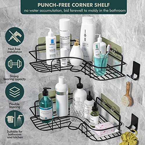 Corner Shower Caddy, 2 Pack Adhesive Shower Organizer with 2 Hooks