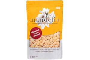 MANDELIN CALIFORNIA ALMONDS AND ALMOND PASTES Mandelin Blanched Whole Almonds, 100% Almonds (1 lb), Non-GMO, Gluten Free, Vegan, Keto, Plant Based Diet Friendly, Kosher for Passover, Every Batch Tested for Quality