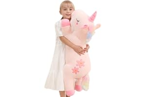 TIANMIHOU 32inch Cute Giant Pink Unicorn Plush, Jumbo Soft Body Pillow Pet, Large Rainbow Unicorn Stuffed Animals Toy, Big Doll for Kids Girls and Boys, Birthday