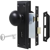 newliplace 3 Pack Mortise Lock Set for Interior Door, Matte Black Finish | Vintage Door Knobs with Lock and Skeleton Key Replacement Old Style Door, Antique Door, 2-3/8" Backset
