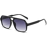 CUBWOSE Square Aviator Sunglasses for Women Men Retro Double Bridge Aviators 70s Rectangle Shades
