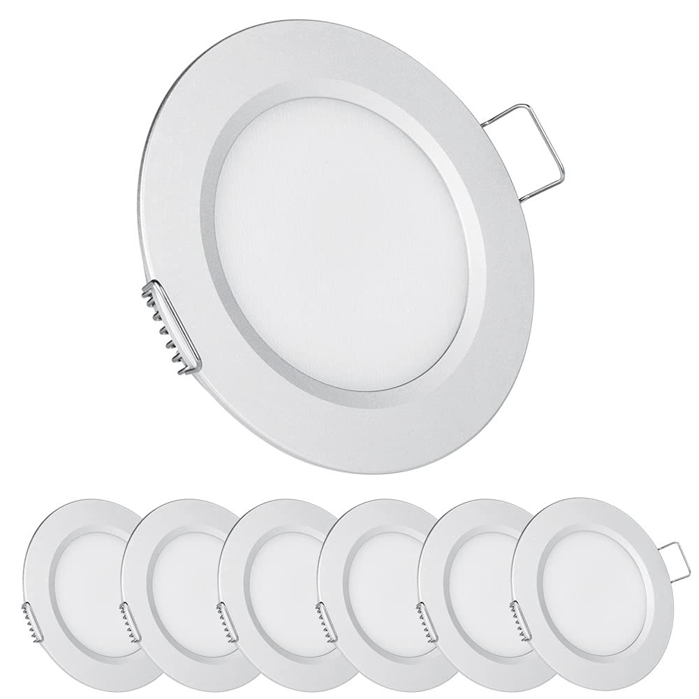 acegoo 12V LED Recessed Mount Ceiling Light, 2.5W 6 Pack CRI 93 Caravan Boat Downlight Spot Lights for Camper Van Cabin Truck Motorhome Sailboat Under Cabinet Kitchen Bathroom, Silver 5000K