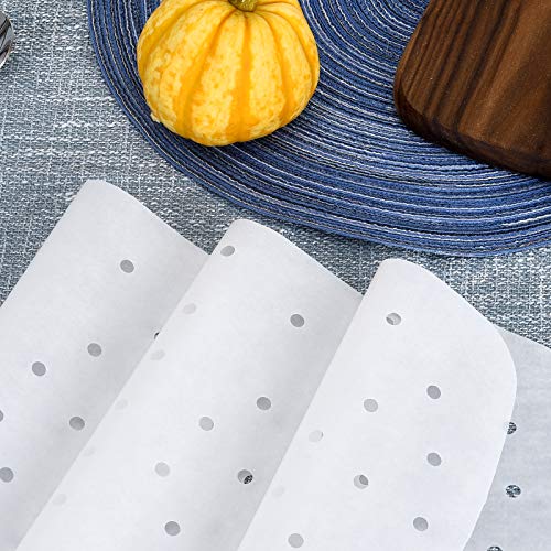 Air Fryer Parchment Paper for Baking Bamboo Steamer Liners 7 Inch 200Pcs White Square Perforated