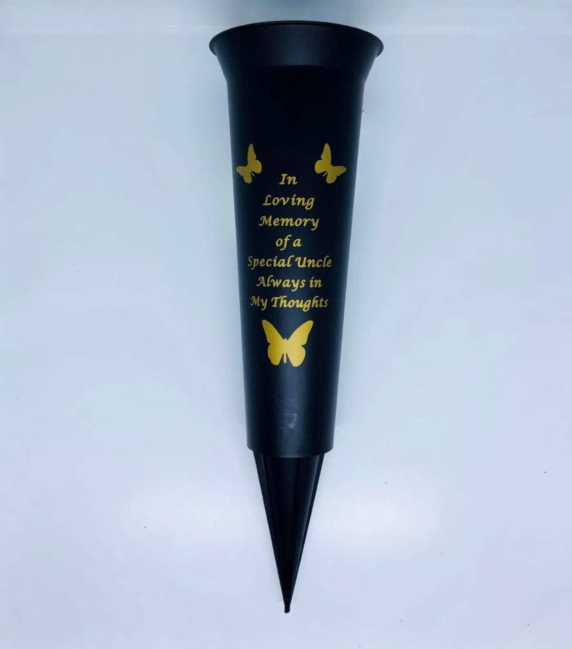 In Loving Memory Verse Graveside Memorial Grave Spiked Flower Vase (Uncle, Black & Gold) — image 1