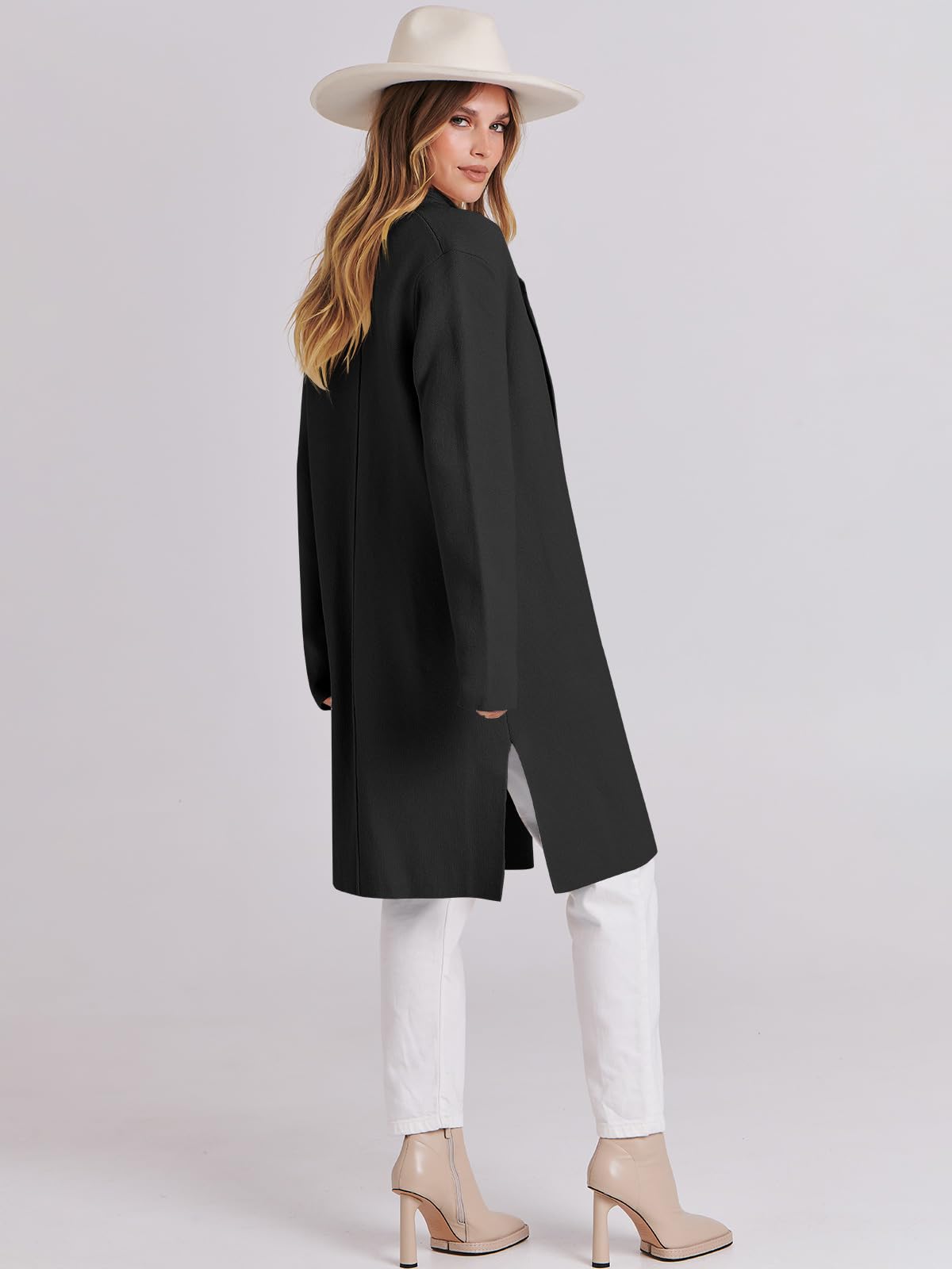 ANRABESS Women's Long Cardigans Sweater 2025 Fall Casual Lapel Open Front Knit Warm Wool Coatigan Oversized Jacket Coat