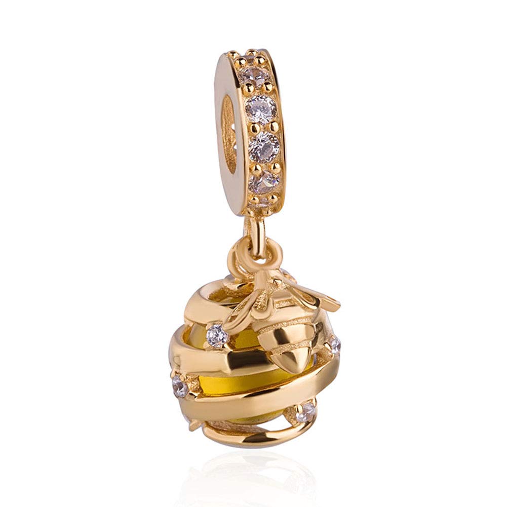 Lucky Bee Charm 925 Sterling Silver Insect Charm Animal Charm Birthday Charm for Pandora Charm Bracelet (C)