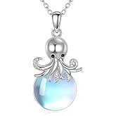 YAFEINI Octopus Necklace 925 Sterling Silver Moonstone Octopus Pendant Ocean Jewelry Gifts for Women