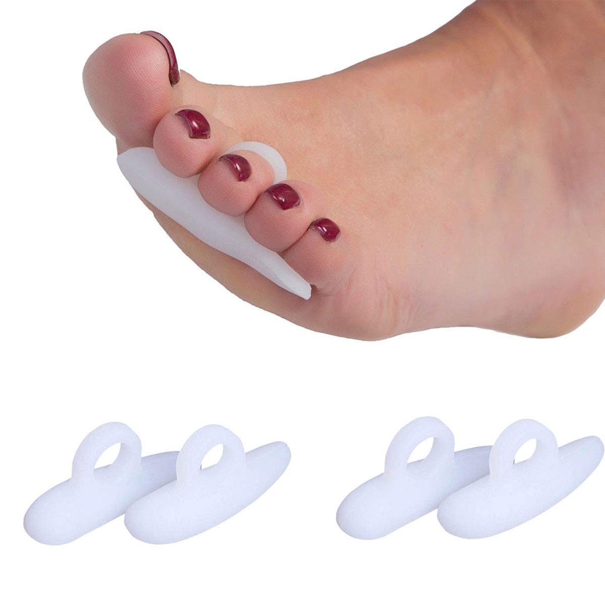 PEDIMEND Silicone Gel Hammer Toe Crest Pads - 4 Pieces | Claw Crooked Mallet Toes Props Straightener Corrector | Under Toe Support | Orthopedic Metatarsal Rings (White)