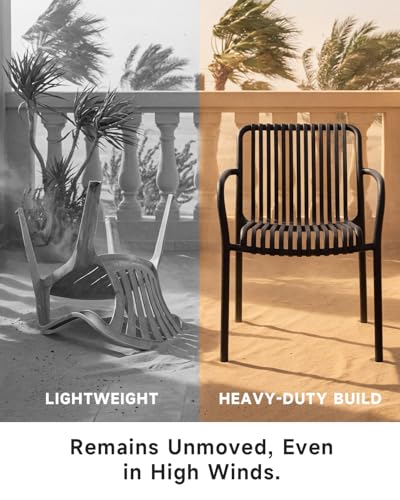 HariNorgen Balcony Chairs Set of 2 Dining Chairs,All Weather Outdoor Indoor Stack Chair for Garden,Backyard,Cafe,No Assembly,Black