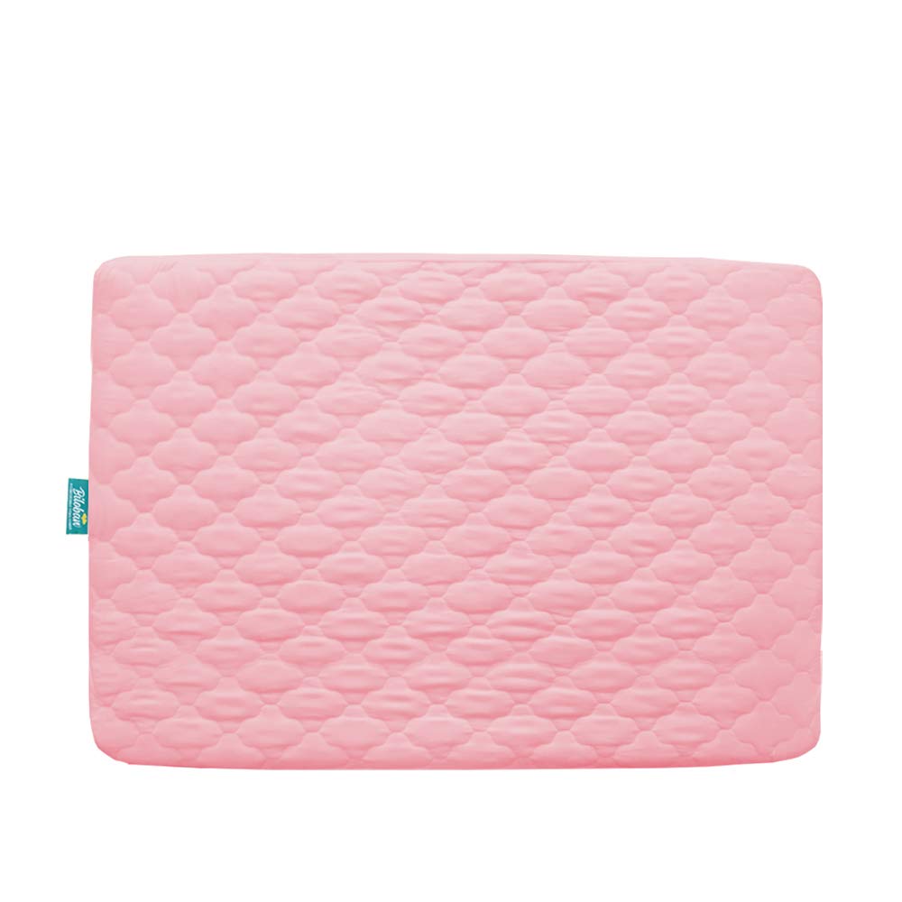 Photo 1 of Pack and Play Mattress Protector Sheets Fitted Waterproof Pack and Play Mattress Pad Cover, Compatible with Graco Pack n Play & Dream On Me & Pamo Babe, Playpen/Playard Sheet Quilted, Pink, 39" x 27"