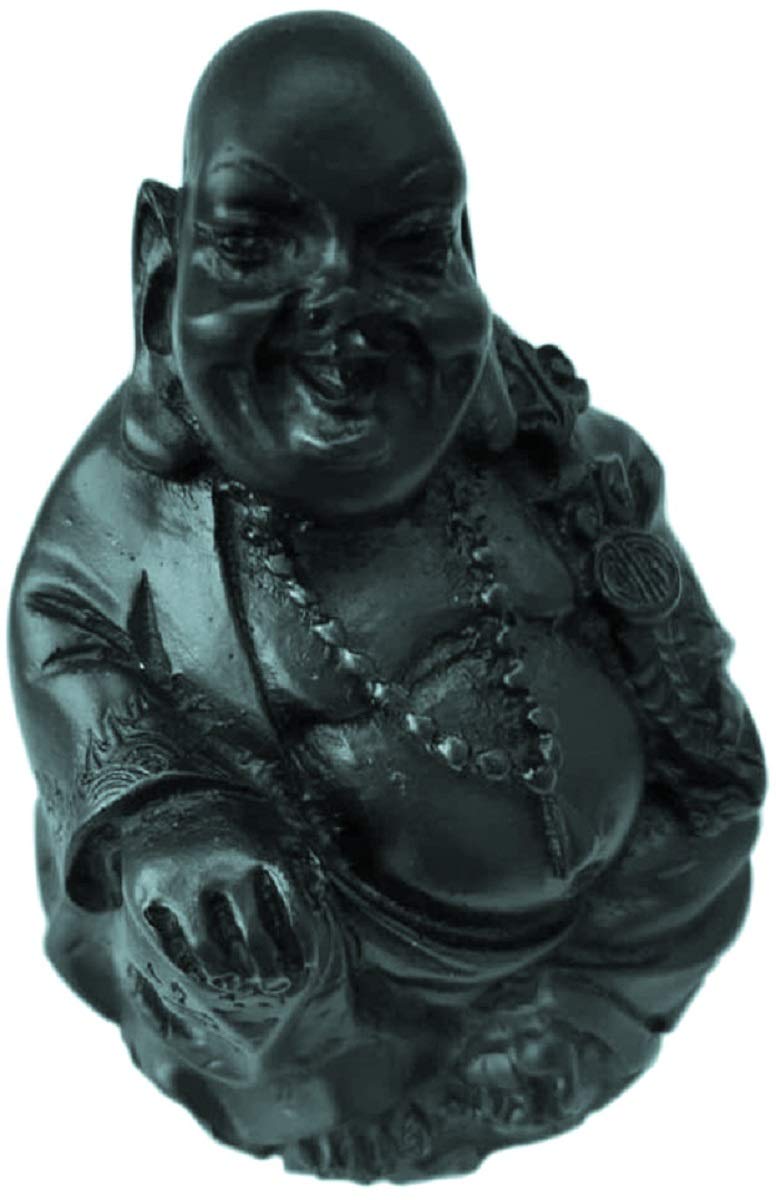 Eurofusioni Fat Buddha Black Lucky Charm - Talisman Figurine for Wealth and Prosperity - Laughing Buddha, Small hand painted resin Statue - H 3,3