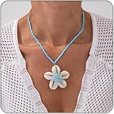 Bestleey Conch Pendant Necklace for Women,Vintage Shell Flower Necklace Boho Acrylic Colorful Bead Necklace Beach Party Jewelry