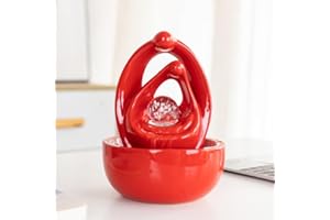 ANDADY Ceramic Tabletop Water Fountain Feature for Indoor and Outdoor Home Decoration Table Desktop Office Modern Design (Red)