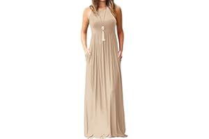 HIUARA 2023 Women Short Sleeves Dresses with Pockets Long Sun Dresses Summer Boho Casual Crewneck Beach Maxi Long Dress