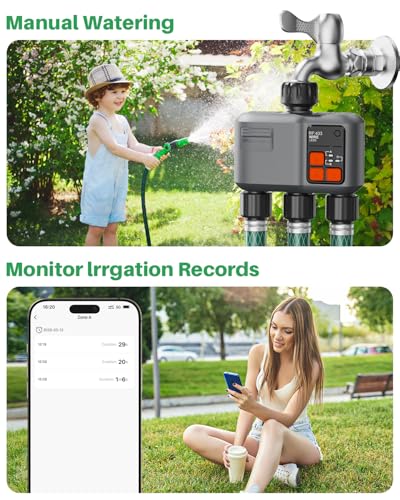 Smart WiFi Water Timer 3-Zone, Sprinkler Timer with with 984 Feet RF Gateway, 3 Outlets Hose Timer with Rain Delay, Wireless Irrigation Timer with Automatic/Manual for Garden/Lawn