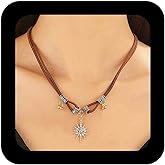 Erimberate Bohemian Crystal Starburst Choker Necklace Gold Cz Star Pendant Necklaces Brown Leather Suede Cord Chain Necklaces Rhinestone Sunburst Suede Collar Necklace Jewelry for Women