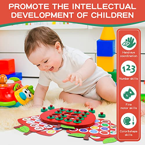 Humerry Wooden Memory Matching Game for Kids, Apple Memory Match Board