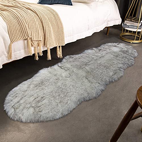 duduta White Black Sheepskin Shag Runner Rugs 2x6 ft, Long Fluffy