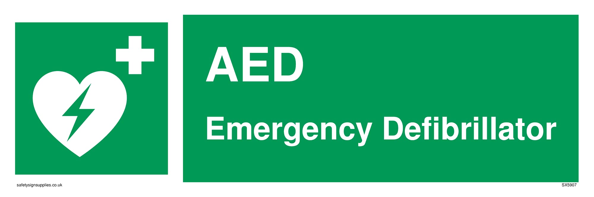 AED Emergency Defibrillator with heart defibrillator symbol Sign - 300x100mm - L31
