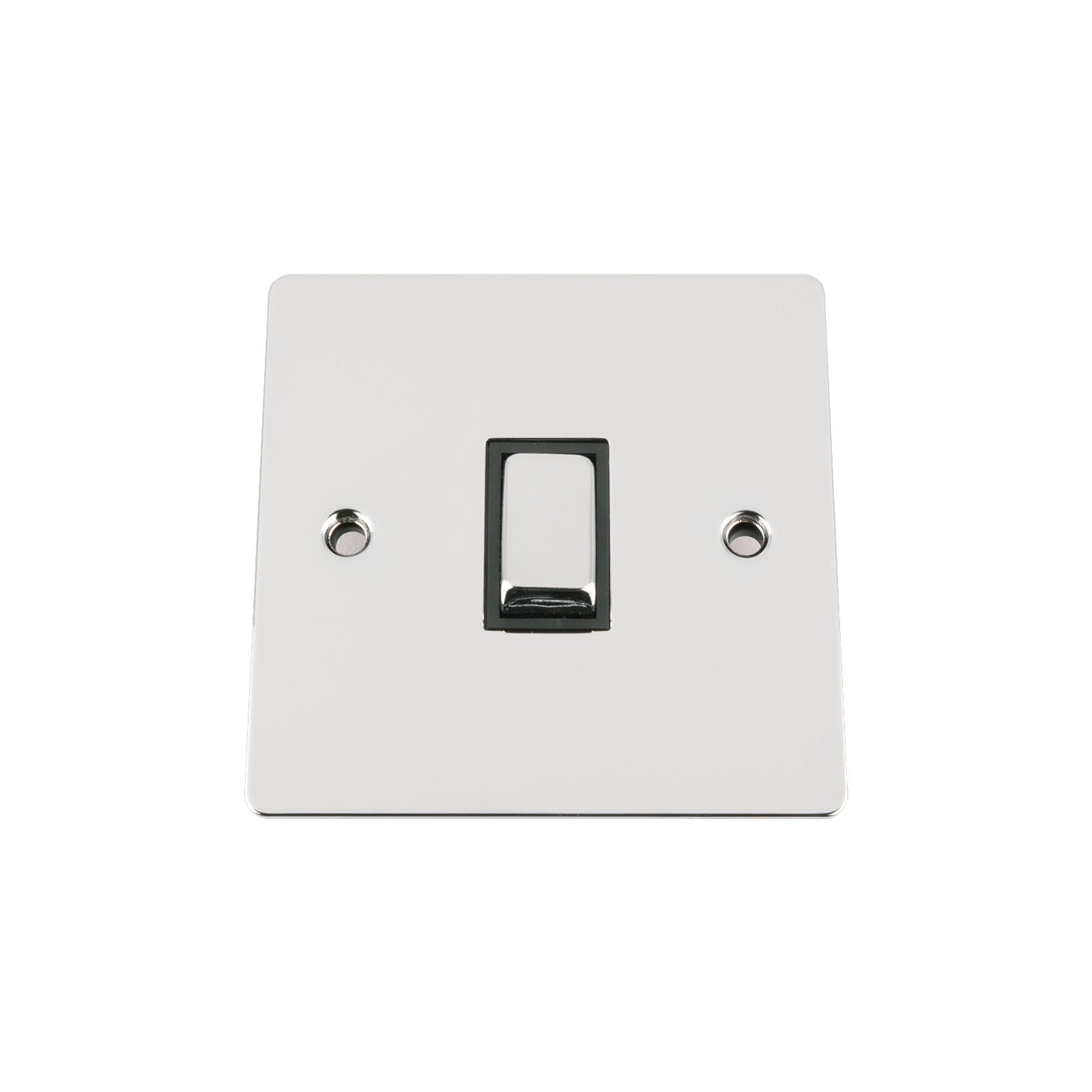 Light Switch 1 Gang 2 Way 10A -Polished Chrome -Flat -Black Insert -Metal Rocker Switch