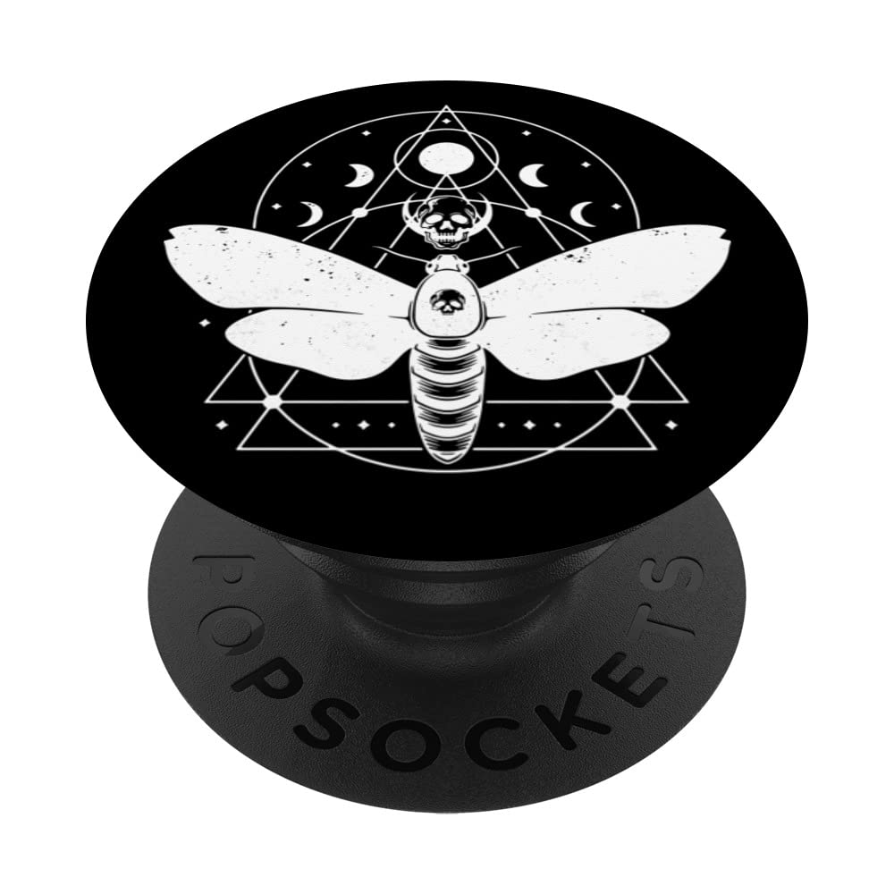 Esoteric Spiritual Moon Phases Moth Creepy Line Art PopSockets Swappable PopGrip