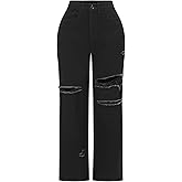THUNDER STAR Womens High Waisted Wide Leg Jeans Stretchy Distressed Denim Pants