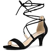 Allegra K Women's Kitten Heel Lace Up Open Toe Sandals