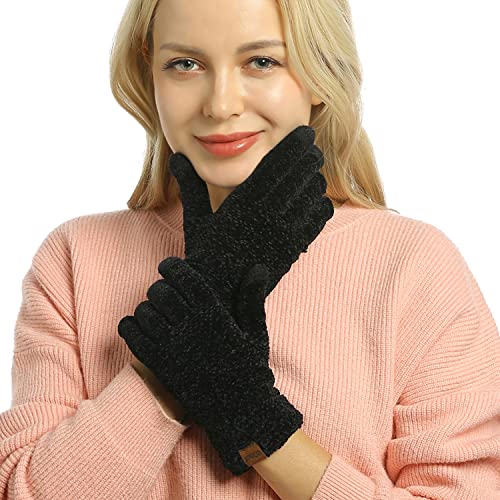 ViGrace Winter Touchscreen Gloves for Women Chenille Warm Cable Knit