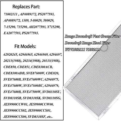 Range Downdraft Vent Grease Filter WP71002111 71002111 Downdraft Range