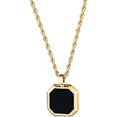 TRUMIUM Black Onyx Pendant Necklace for Mens Womens 14k Gold Plated Stainless Steel Necklace Square Rectangle Pendant Rope Chain 22inch