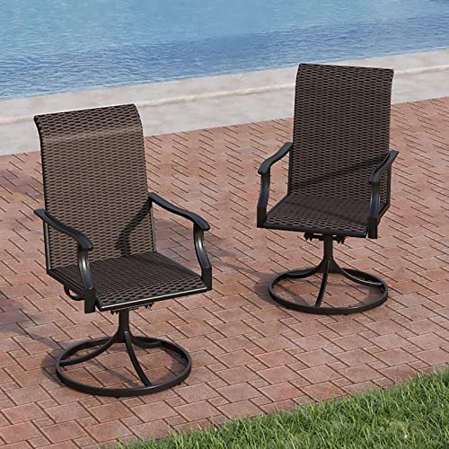 PHI VILLA Outdoor Patio Wicker Swivel Chairs,2 Pieces High Back Rattan